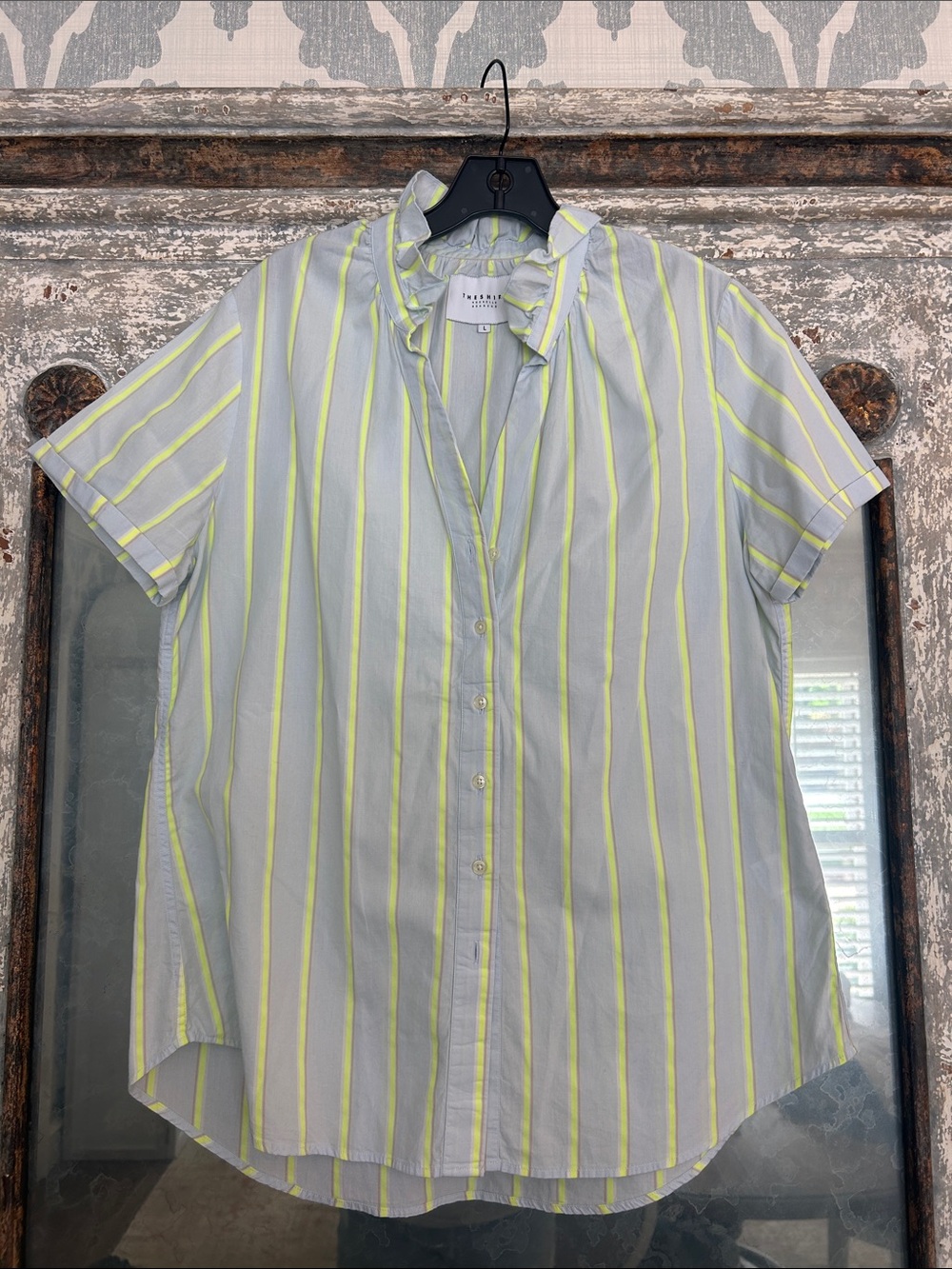 The Shirt by Rochelle Behrens Light Blue Button-Down with Yellow Stripes